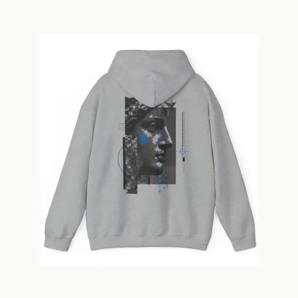 Hoodie in Sport Grey – Printify-Produktansicht des Rückenmotivs Fragmentiertes Profil