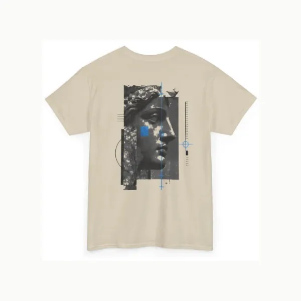 Heavy Cotton T-Shirt in Oyster – Printify-Produktansicht des Rückenmotivs Fragmentiertes Profil