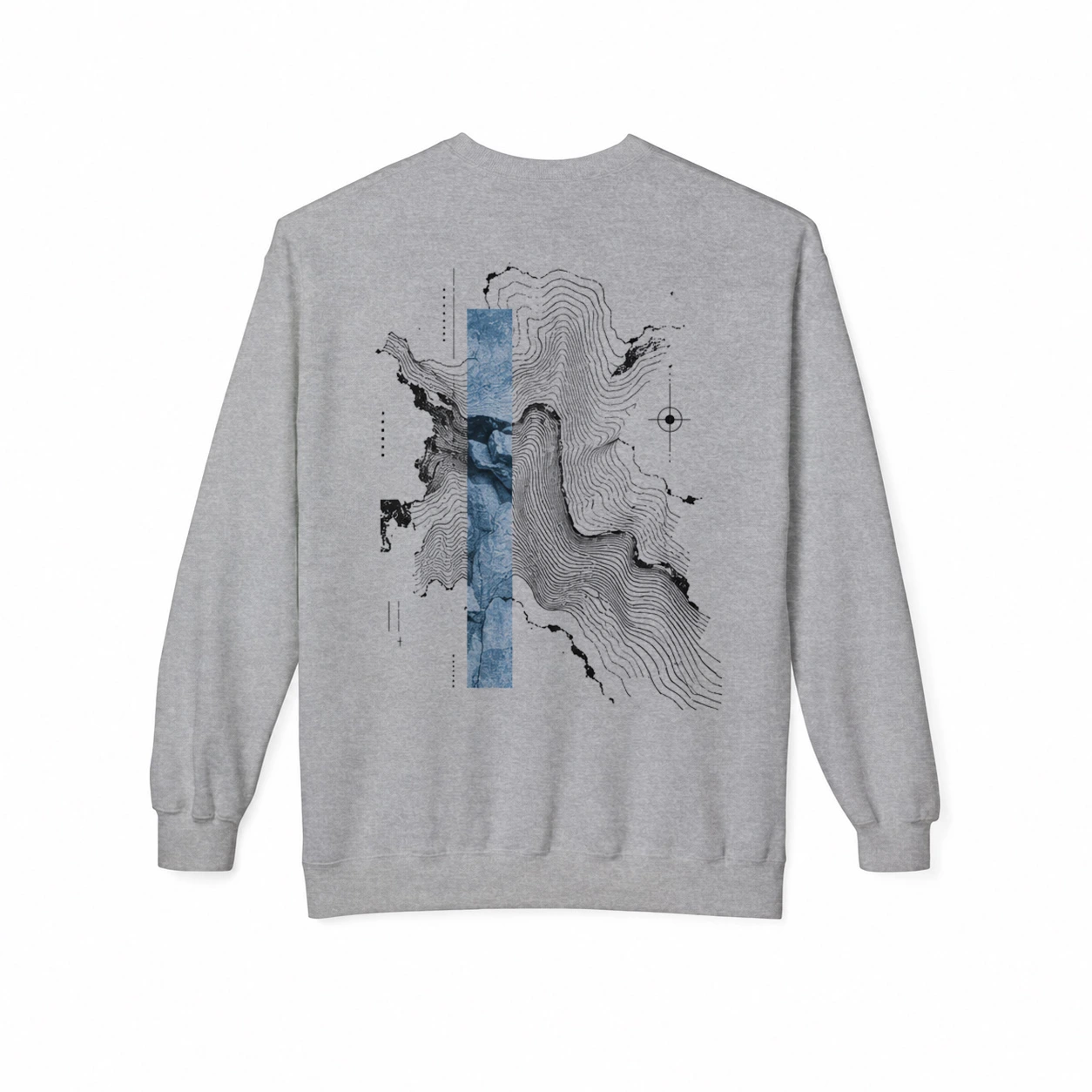 Crewneck Sweatshirt – Topografie Glacier Blue: Mockup mit Originalmotiv