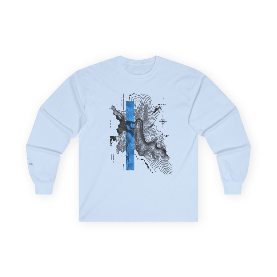 Originale Produktansicht des Long Sleeve Tee mit Topografie Glacier Blue