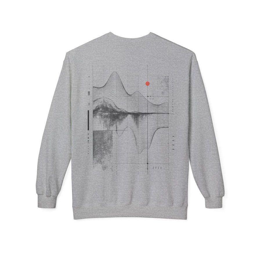 Graues Crewneck Sweatshirt mit dem Wellenfeld-Motiv auf der Rückseite